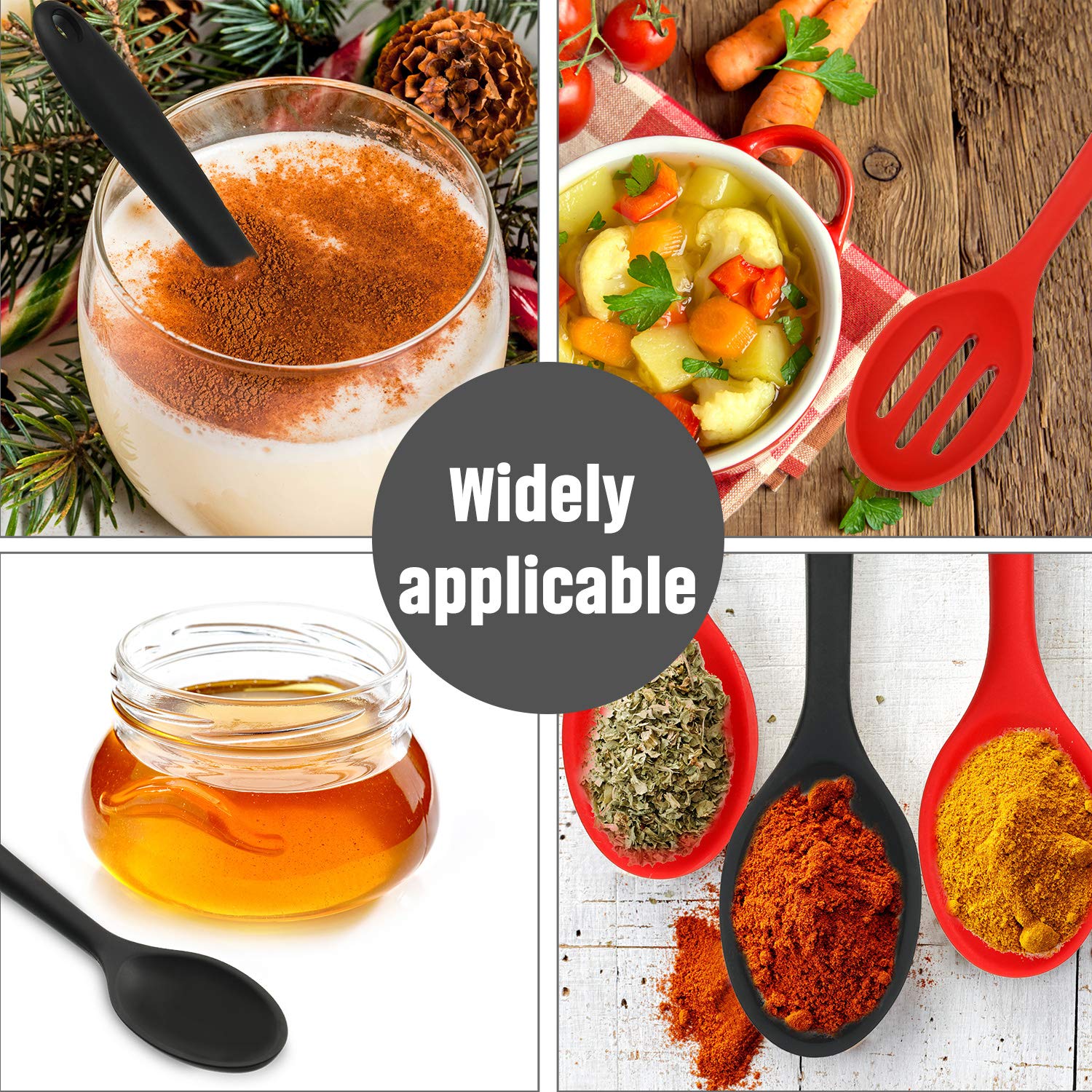 Boao 4 Pcs Silicone Cooking Spoons Set Serving Silicone Nonstick Slotted Large Heat Resistant Spoons For Kitchen Cooking Mixing